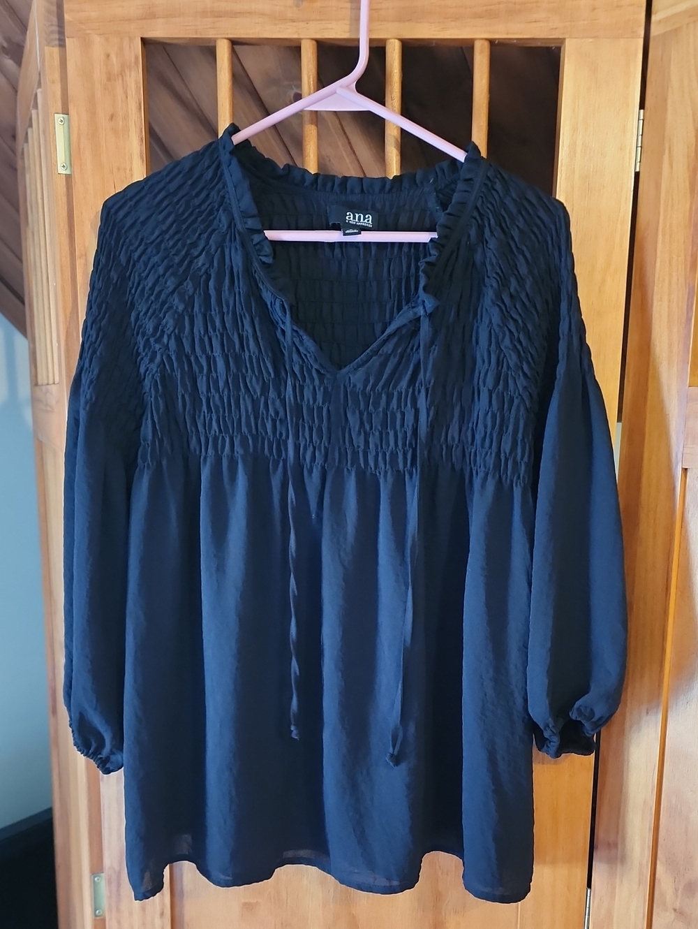 a.n.a Black Smocked V-Neck Peasant Tunic